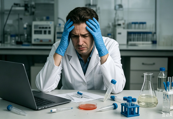 Frustrated researcher in lab